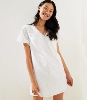 Loft White Eyelet Shift Dress Size 2P
